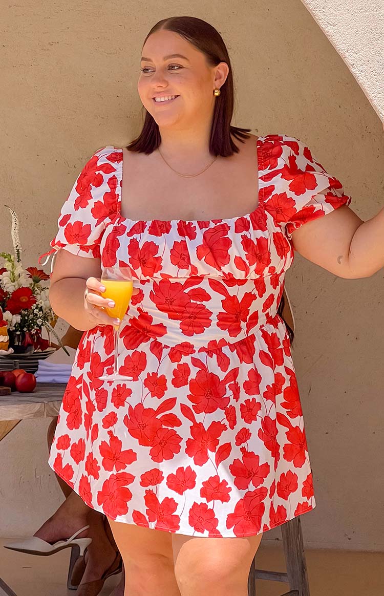 Danyal Red Anemone Floral Print Mini Dress - luluinthesky