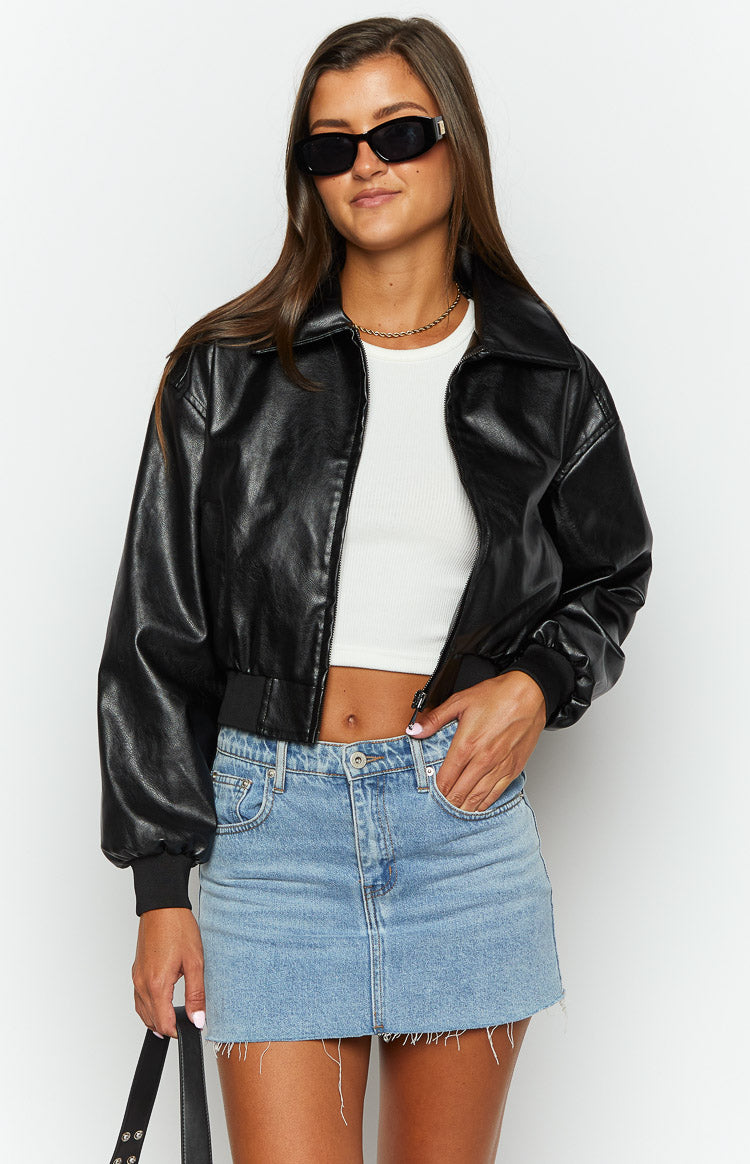Abbi PU Black Bomber Jacket - luluinthesky