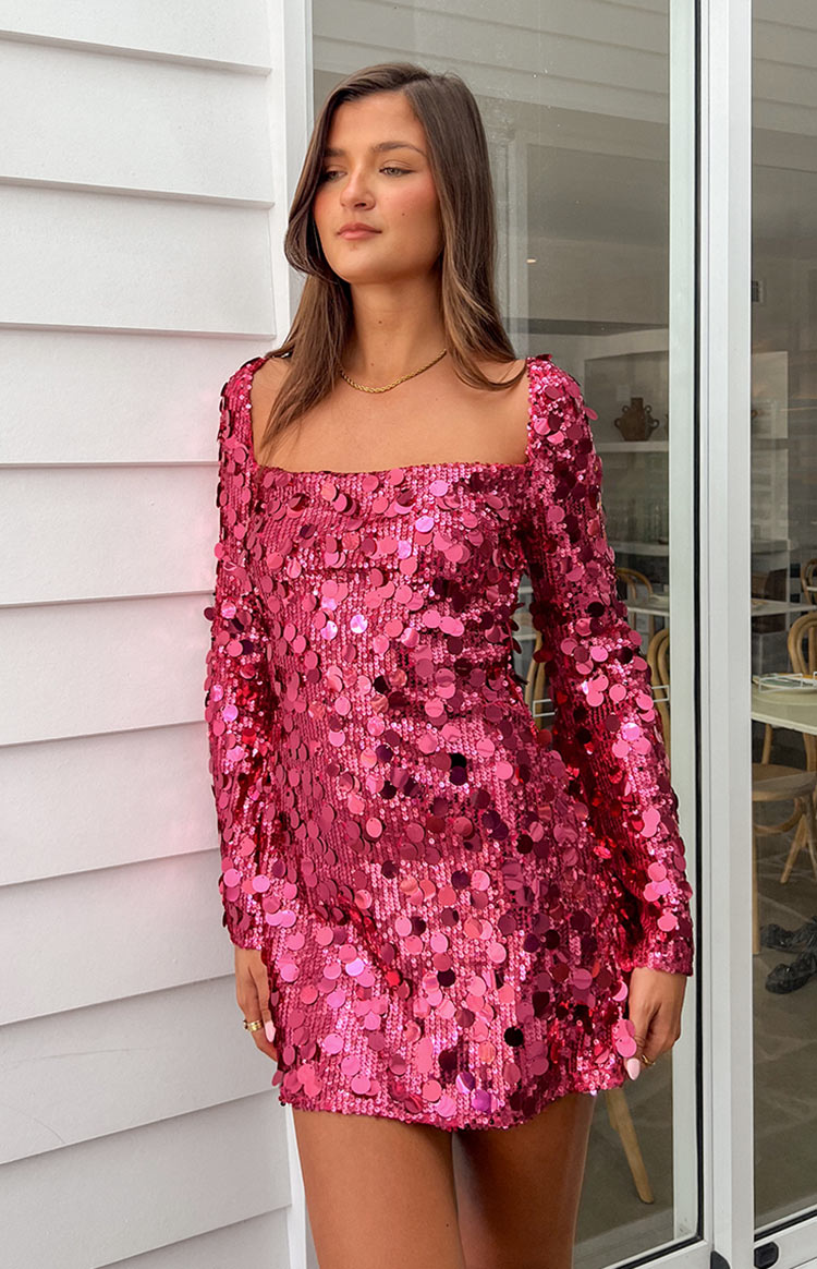 Marienne Pink Sequin Long Sleeve Mini Dress - luluinthesky