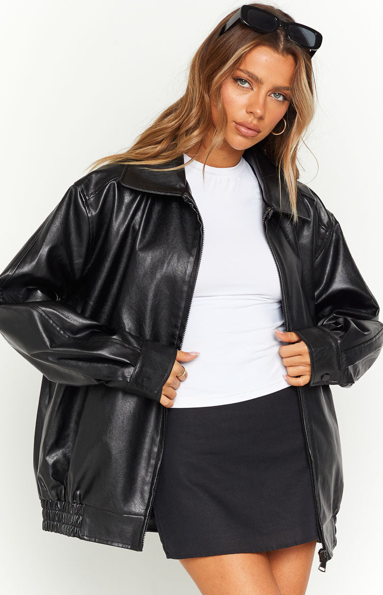 Abbi PU Black Bomber Jacket - luluinthesky
