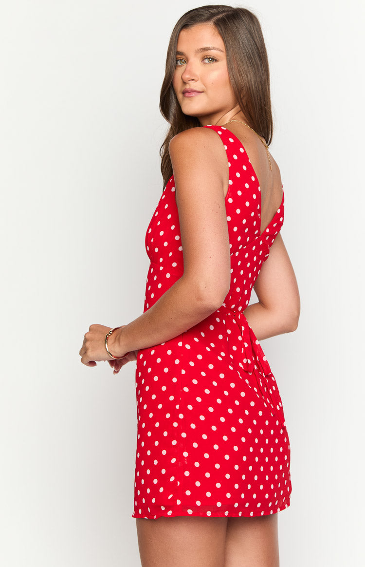 Daphne Red Polka Dot Mini Dress - luluinthesky