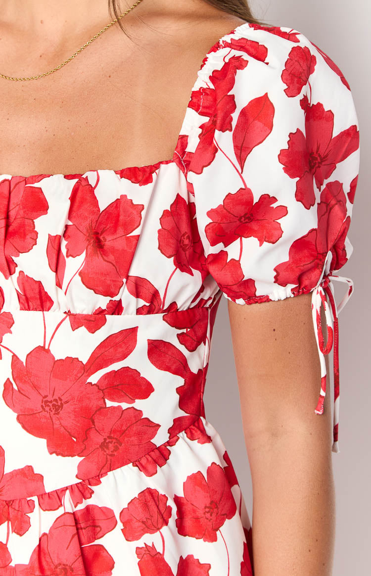 Danyal Red Anemone Floral Print Mini Dress - luluinthesky
