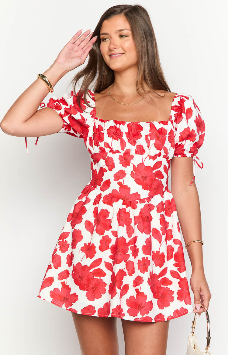 Danyal Red Anemone Floral Print Mini Dress - luluinthesky