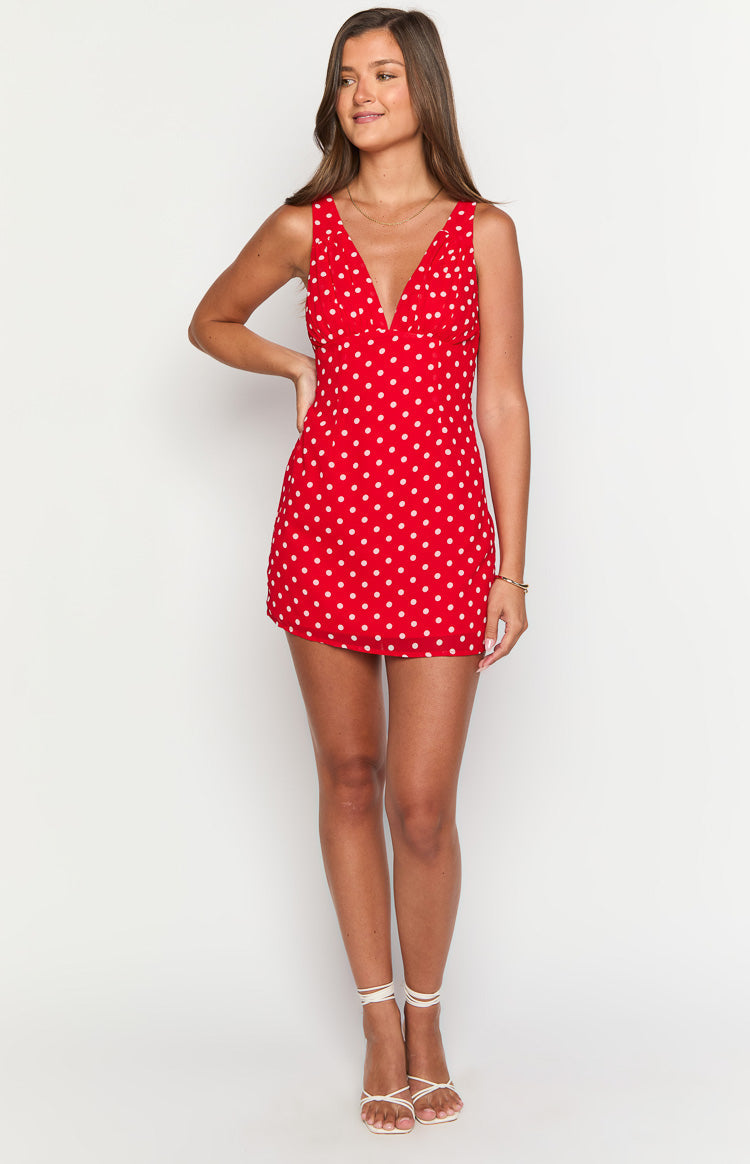 Daphne Red Polka Dot Mini Dress - luluinthesky