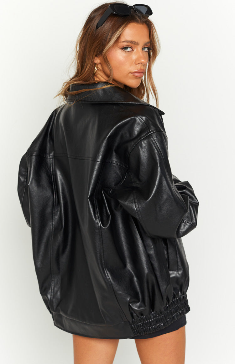 Abbi PU Black Bomber Jacket - luluinthesky