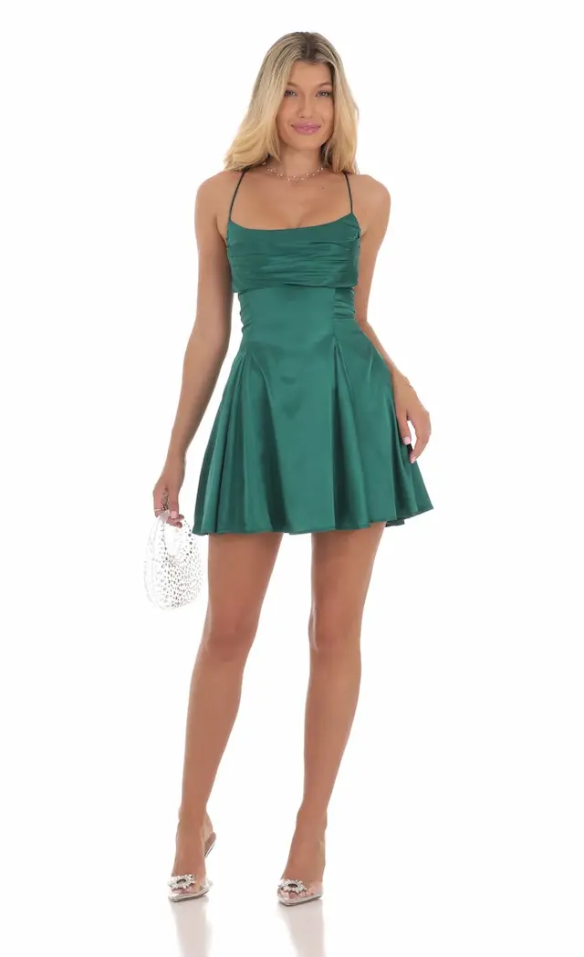 Satin A-Line Dress in Green - luluinthesky