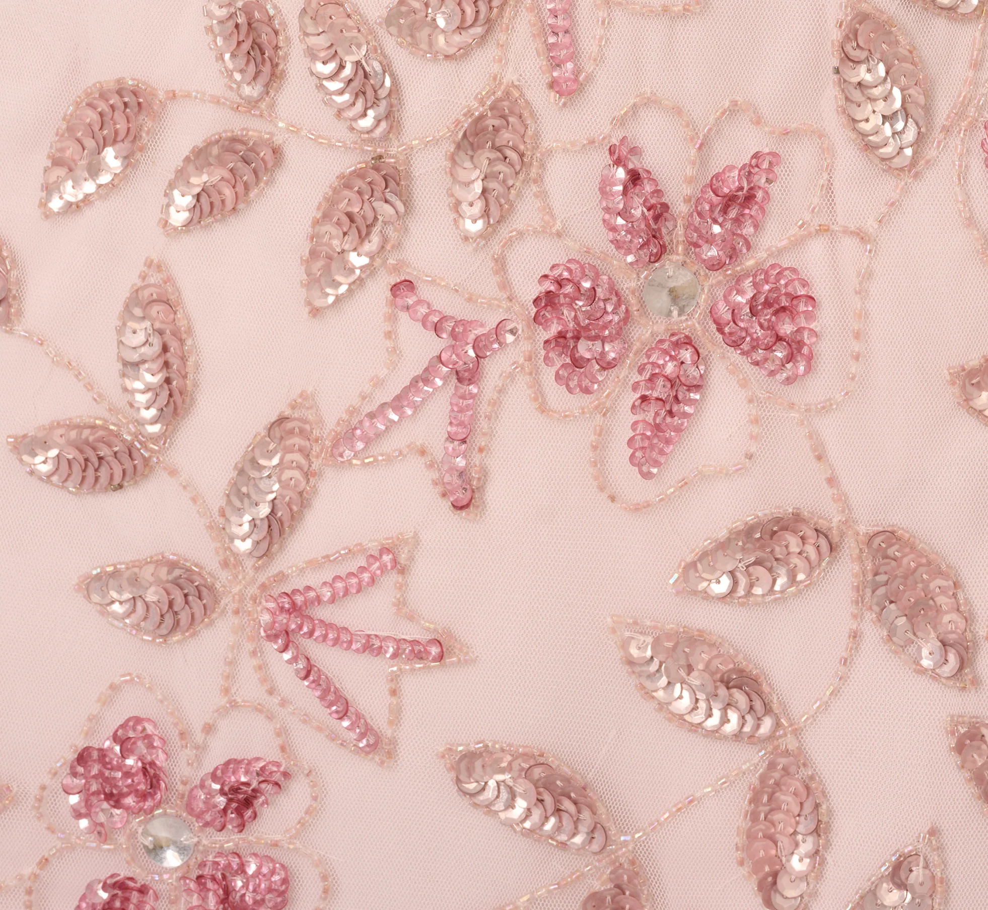 Hand Beaded Short Sleeve Floral Godet Gown In Blush Pink - luluinthesky