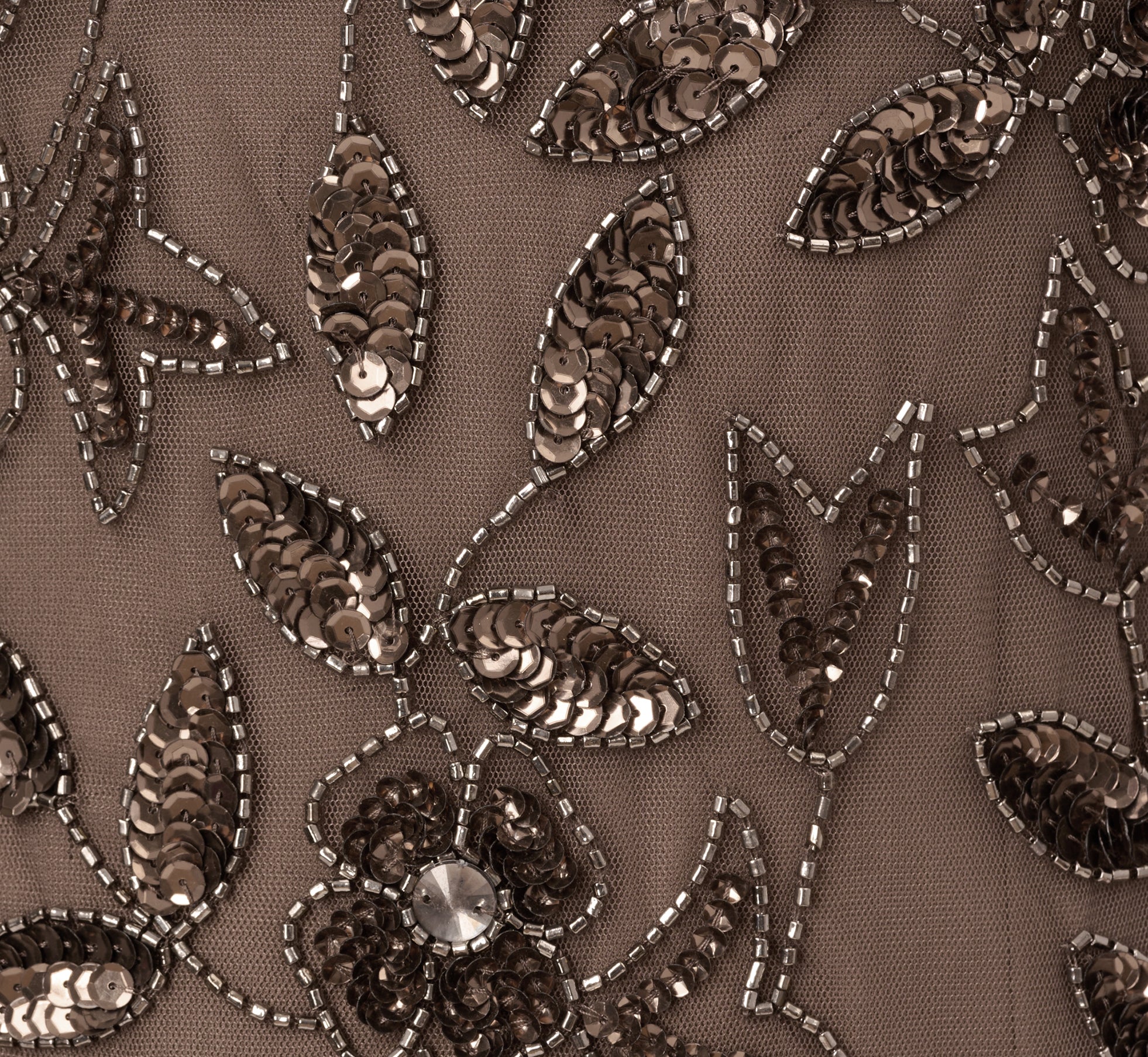 Hand Beaded Short Sleeve Floral Godet Gown In Lead - luluinthesky