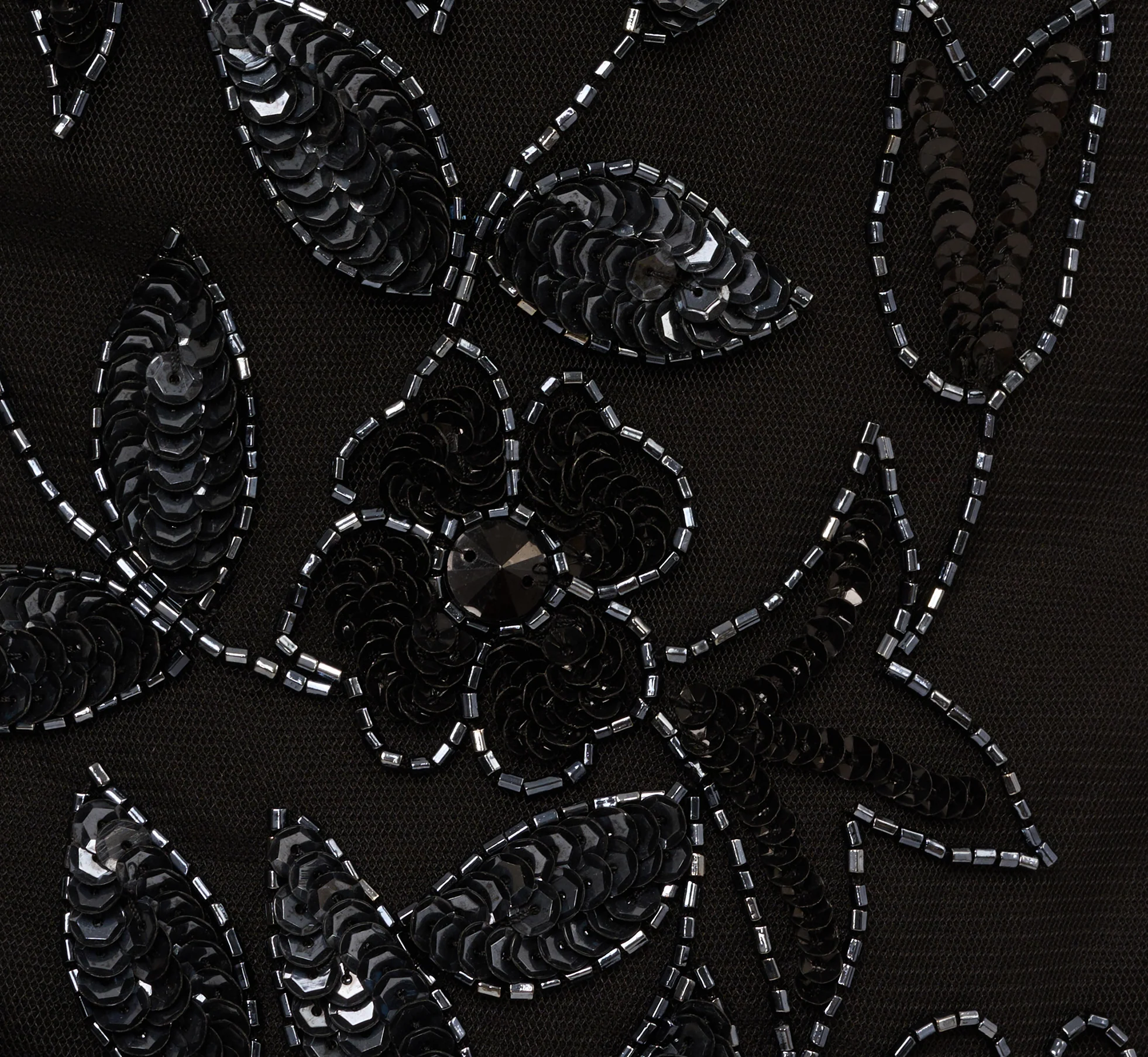 Hand Beaded Short Sleeve Floral Godet Gown In Black Gunmetal - luluinthesky