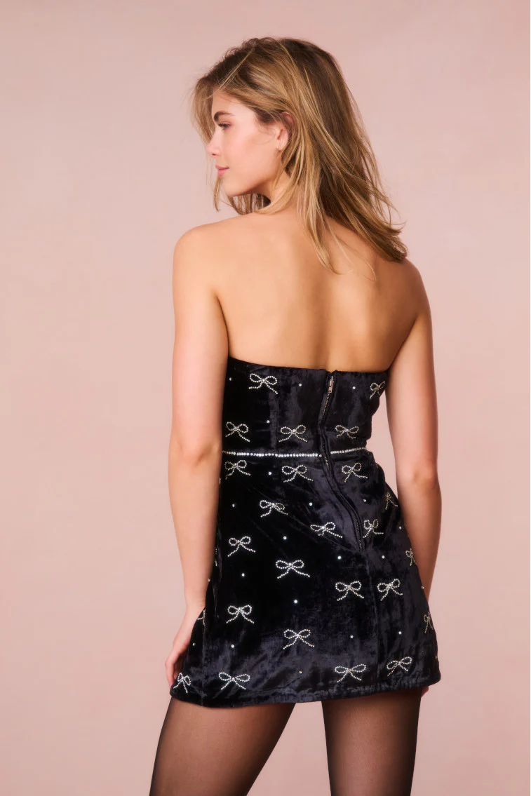 Rinwell Velvet Rhinestone Bow Dress - luluinthesky