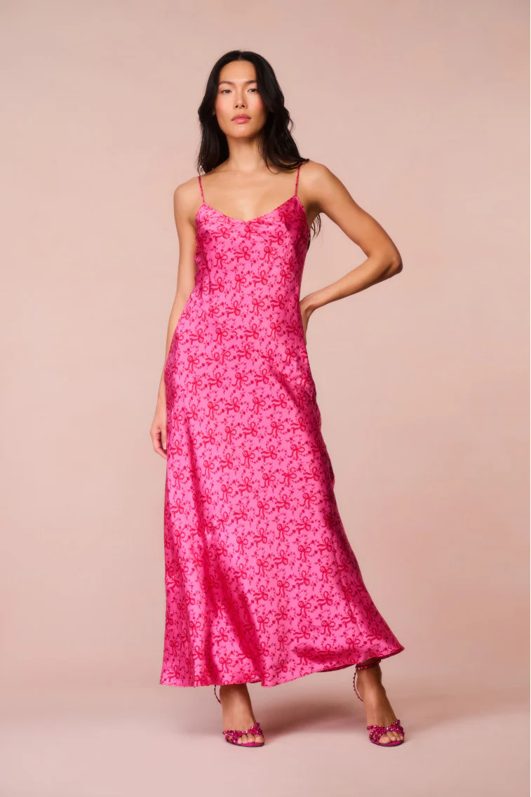 Azalea Silk Bow-Printed Maxi Dress - luluinthesky