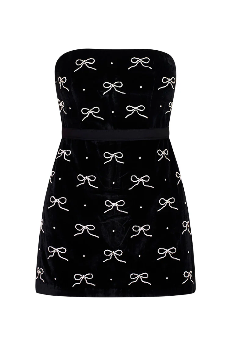 Rinwell Velvet Rhinestone Bow Dress - luluinthesky