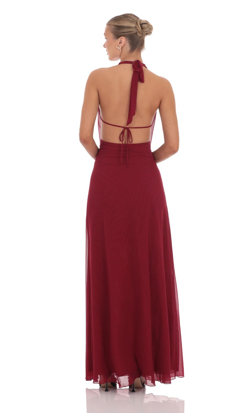 Mesh Plunge Cowl Neck Dress in Maroon - luluinthesky