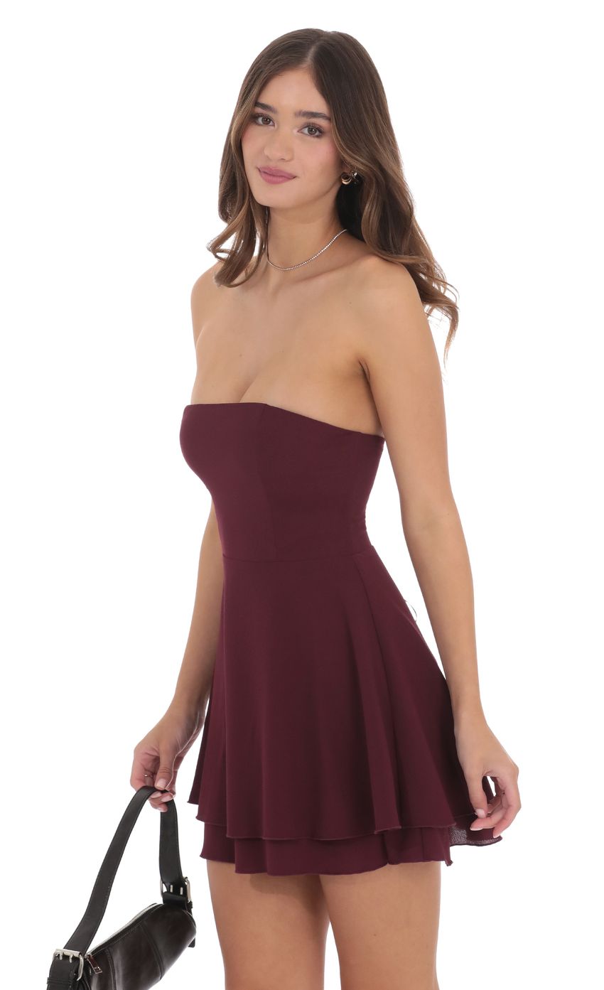 Strapless Back Tie A-line Dress in Burgundy - luluinthesky
