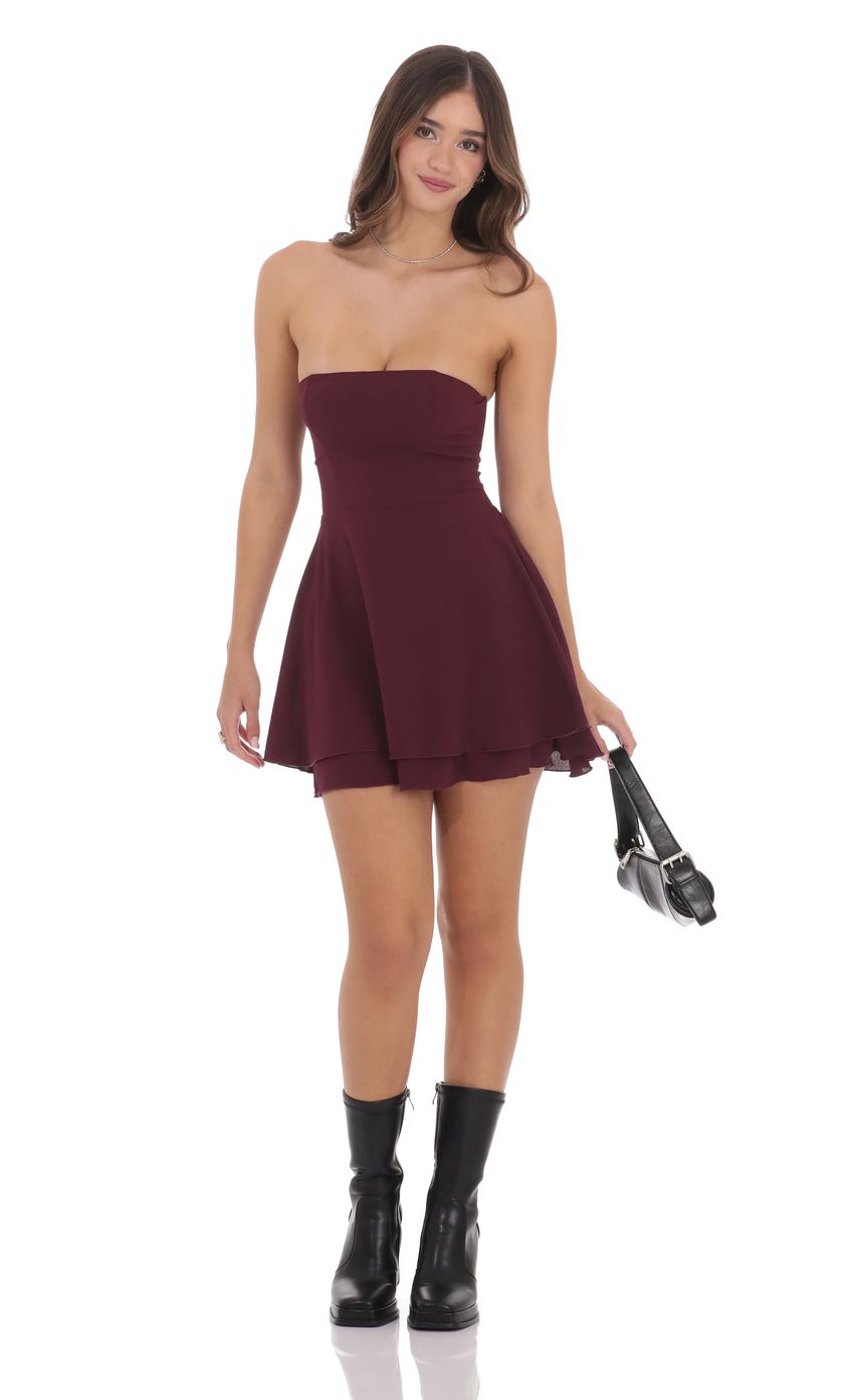 Strapless Back Tie A-line Dress in Burgundy - luluinthesky