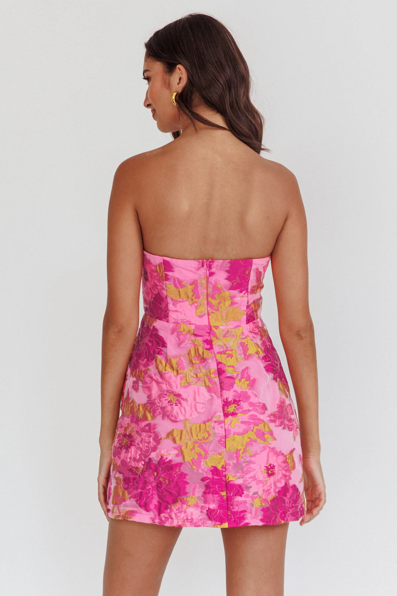 Marlina Strapless Jacquard Mini Dress Pink - luluinthesky