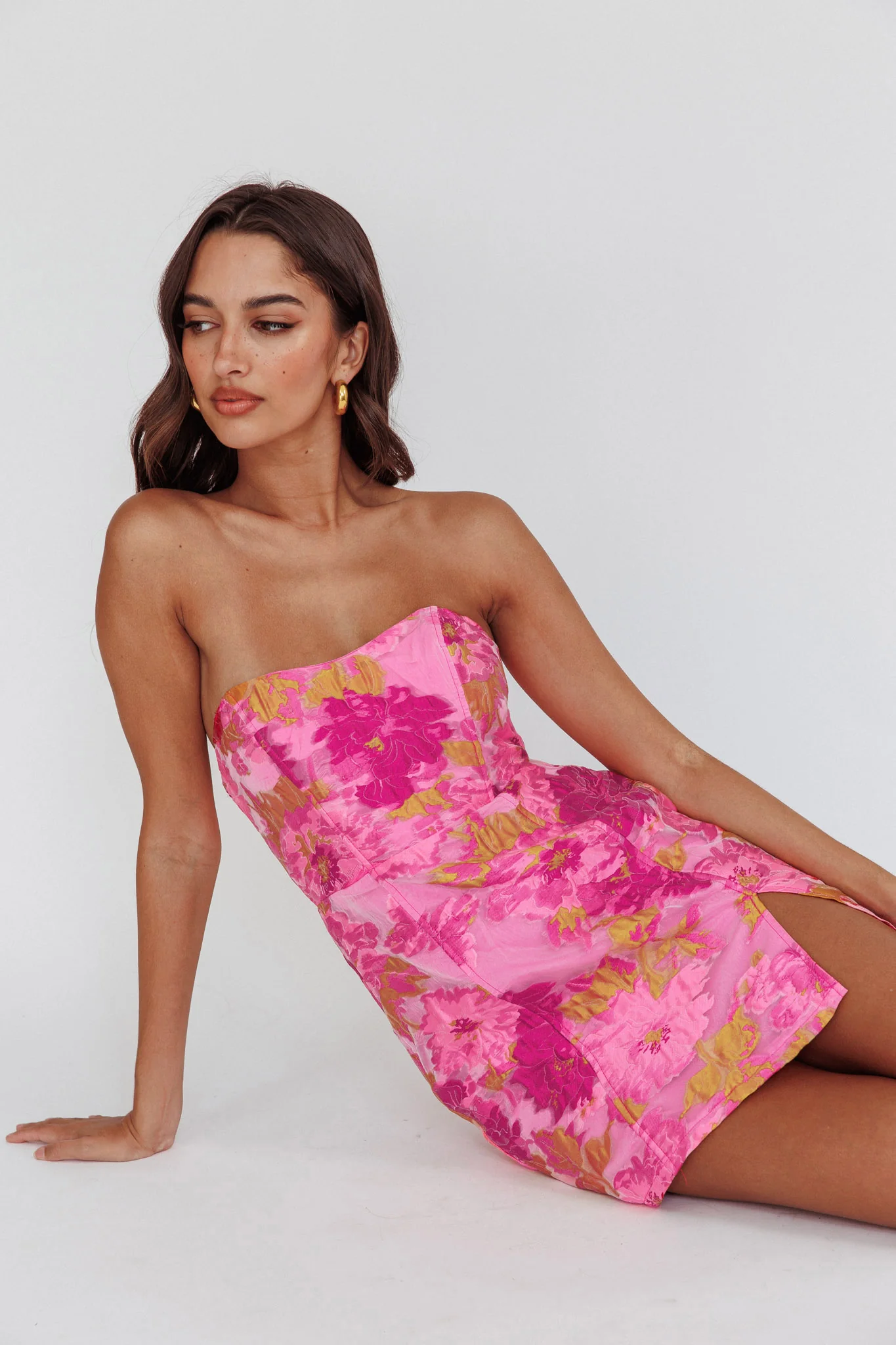 Marlina Strapless Jacquard Mini Dress Pink - luluinthesky