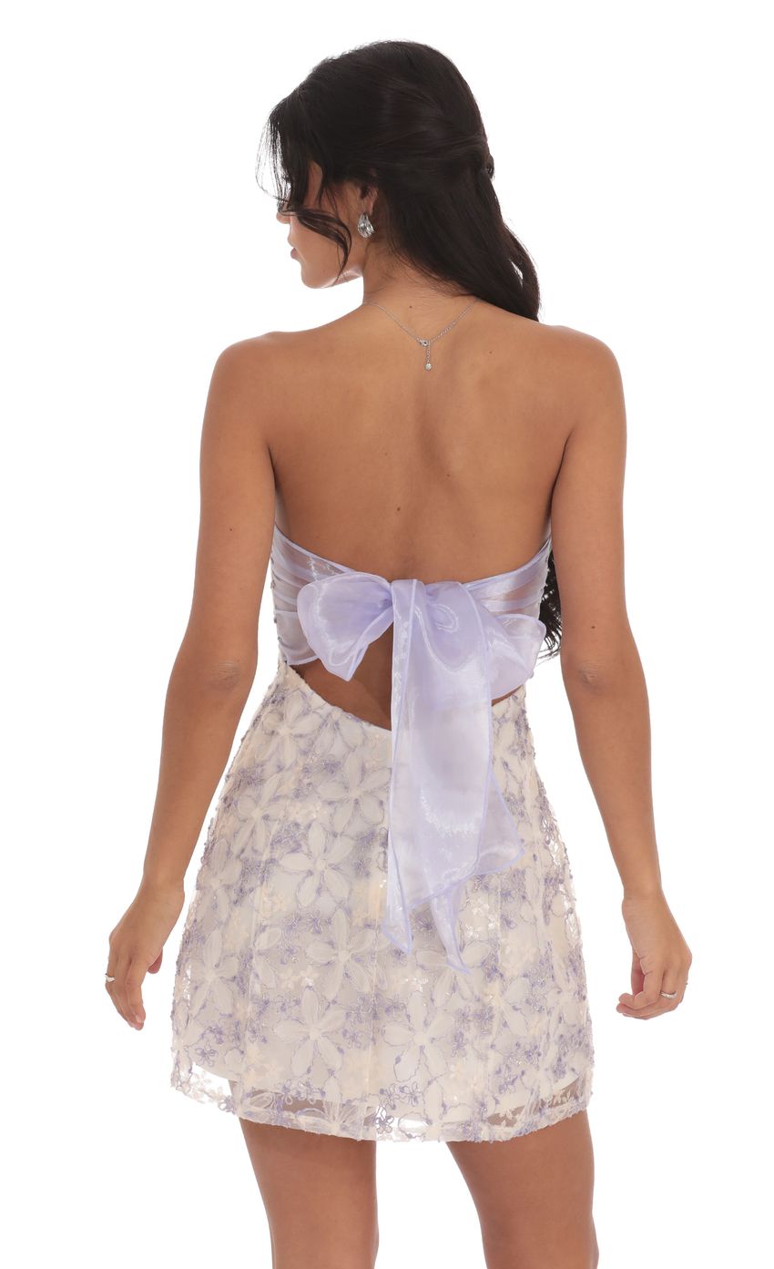 Floral Sequin Strapless Fit and Flare Dress in Lilac - luluinthesky