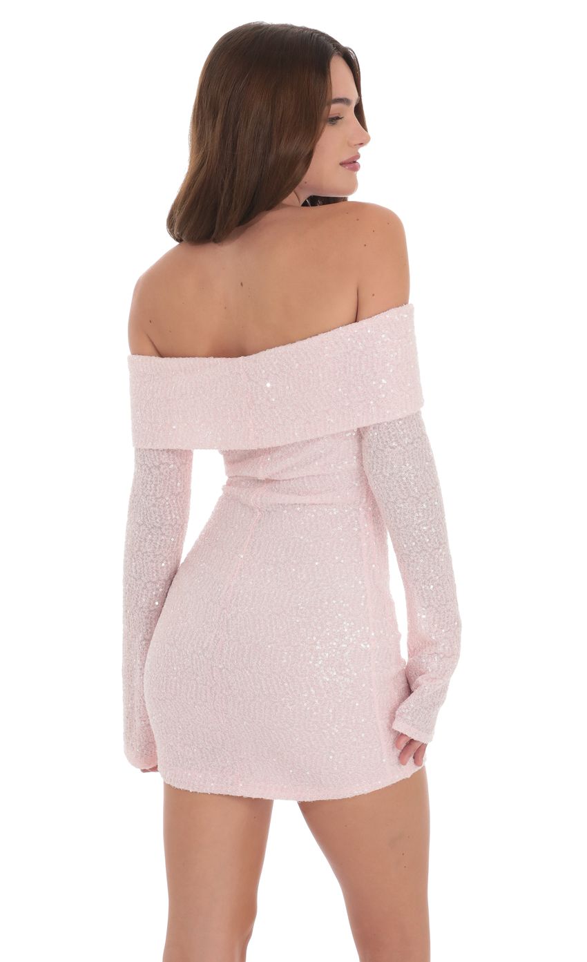 Sequin Off Shoulder Dress in Pink - luluinthesky
