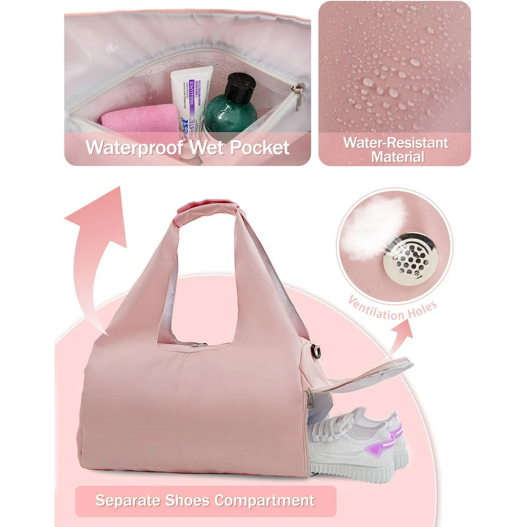 Gym Bag for Women with Shoe Compartment Yoga Mat Bag with Wet Pocket and Water Bottle Holder Weekender Bag with Shoulder Strap, Gray - luluinthesky