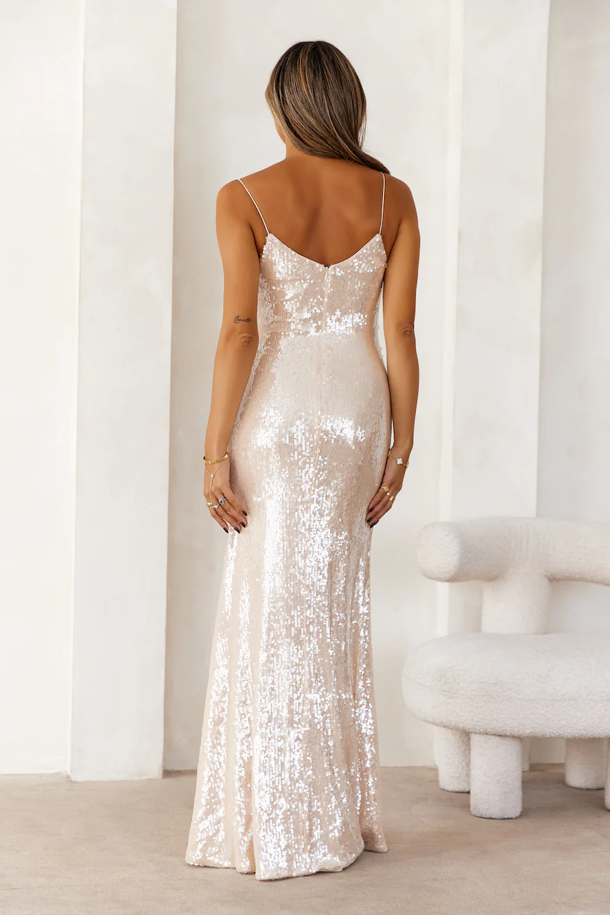 The Muse Sequin Maxi Dress Beige - luluinthesky