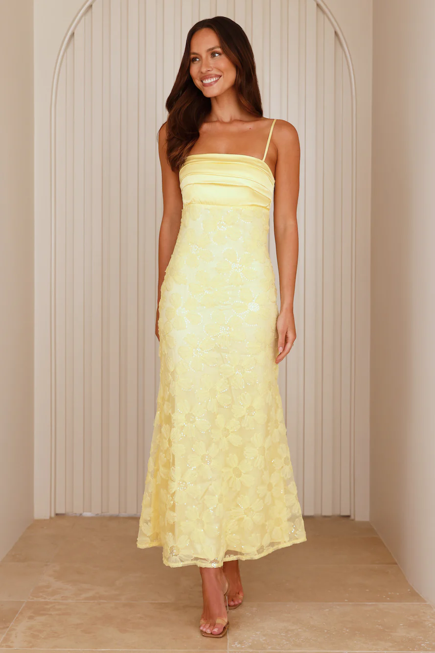 Twinkle Times Mesh Maxi Dress Yellow - luluinthesky