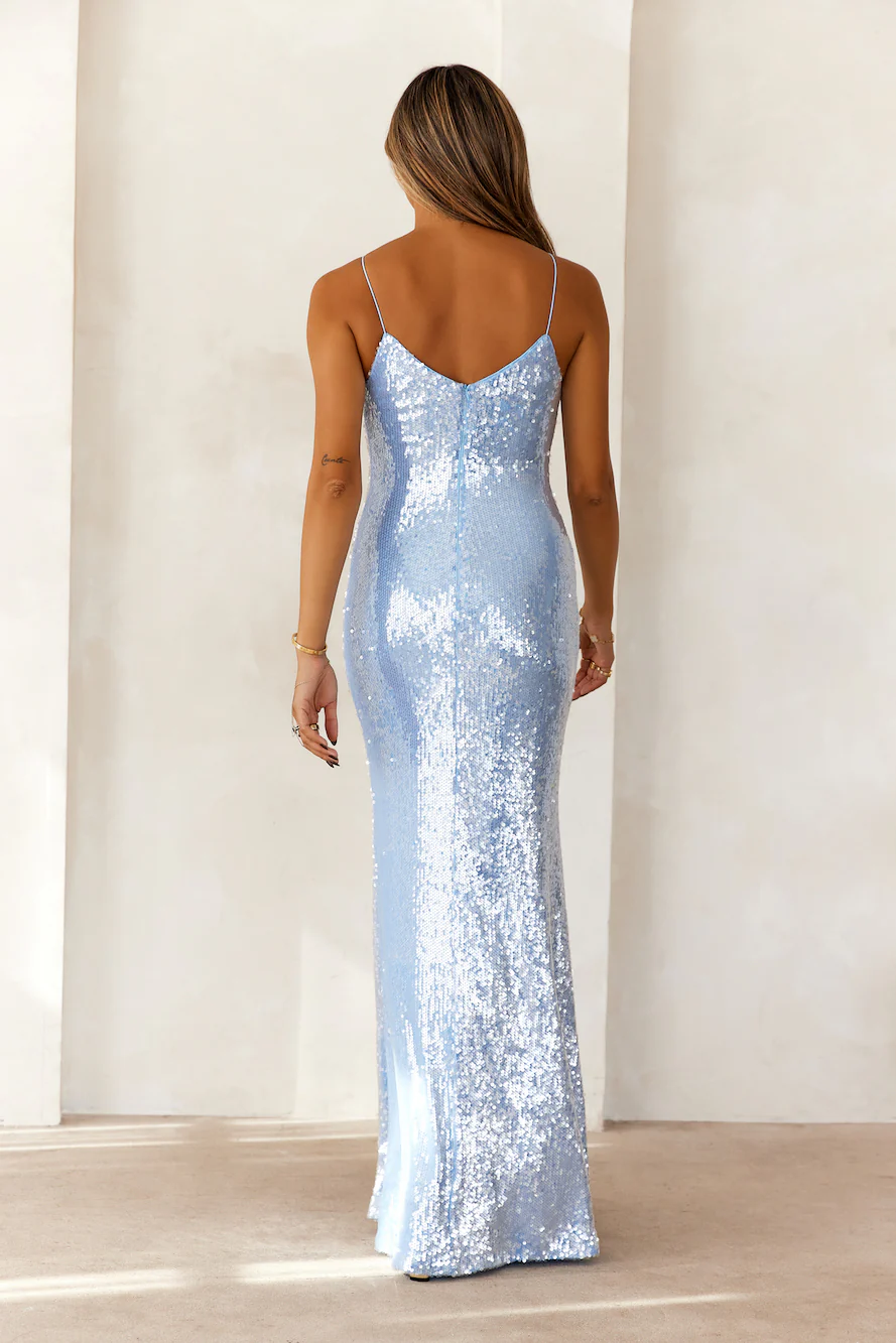 The Muse Sequin Maxi Dress Blue - luluinthesky