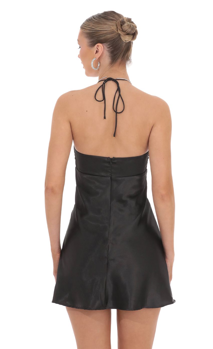 Flower Satin Halter Dress in Black - luluinthesky