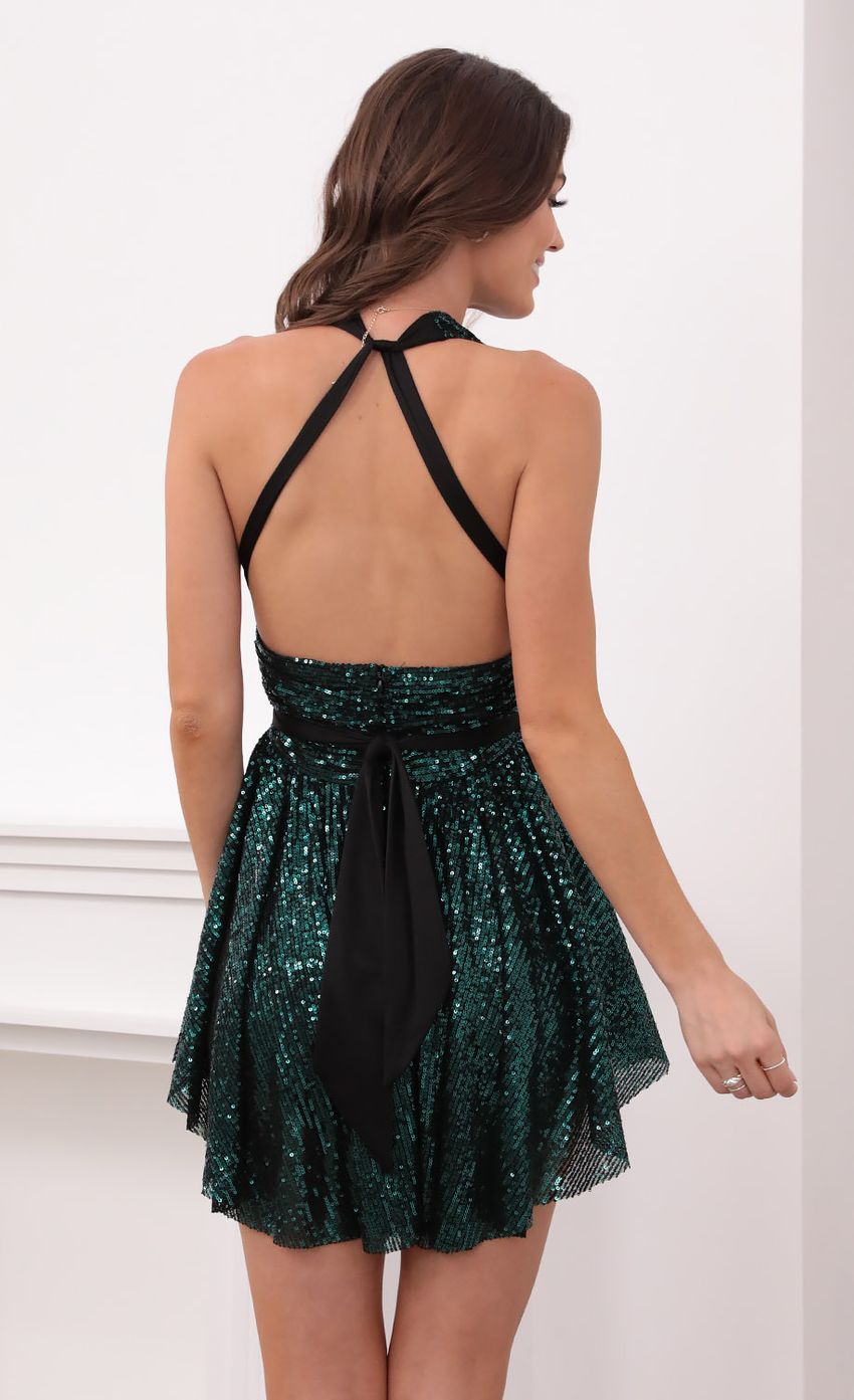 Sequin Halter Dress in Dark Turquoise - luluinthesky