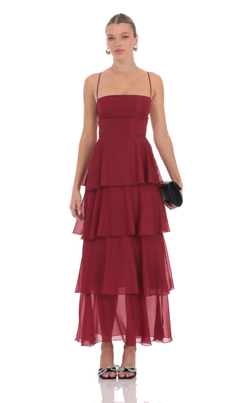 Shimmer Crinkle Maxi Dress in Maroon - luluinthesky