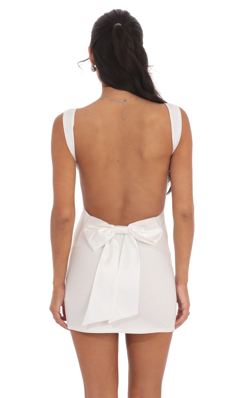 Open Back Satin Bow Dress in White - luluinthesky