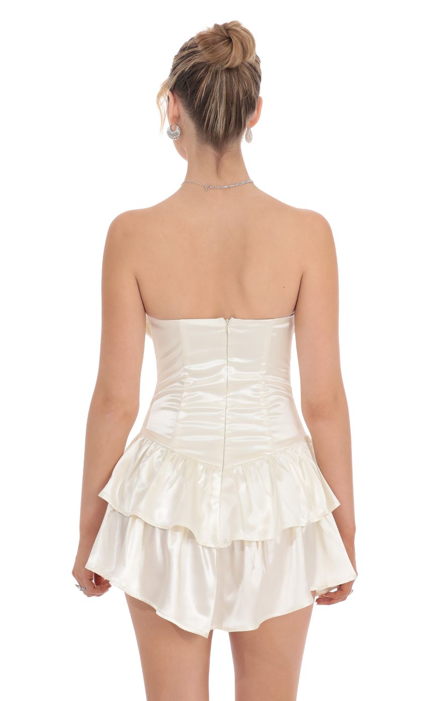 Satin Corset Strapless Dress in Ivory - luluinthesky