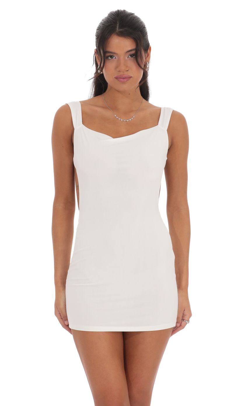 Open Back Satin Bow Dress in White - luluinthesky