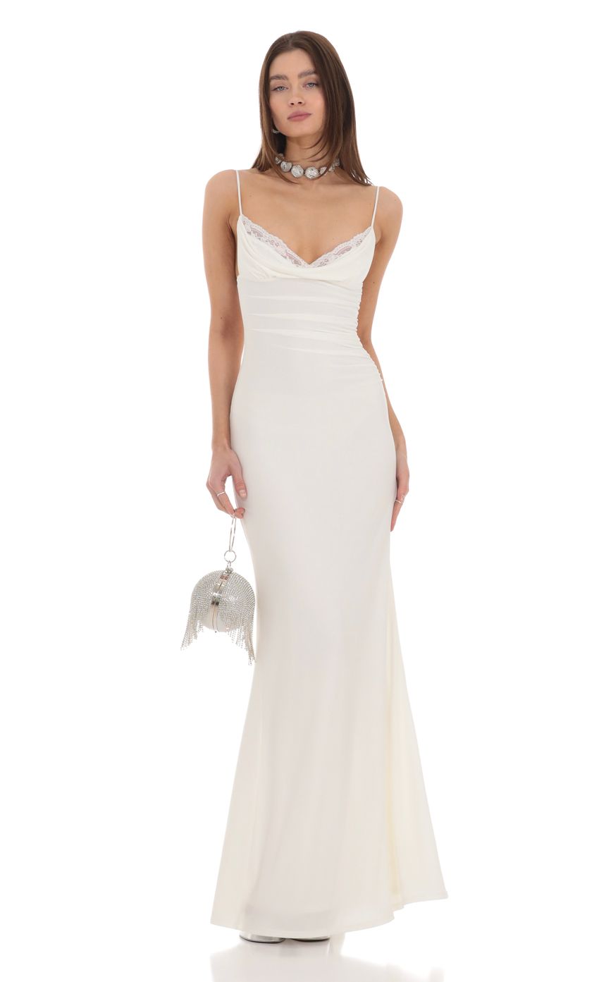 Cowl Neck Mermaid Maxi Dress in White - luluinthesky