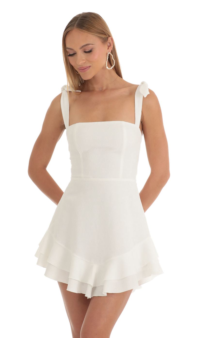 Floral Jacquard Ruffle Dress in White - luluinthesky