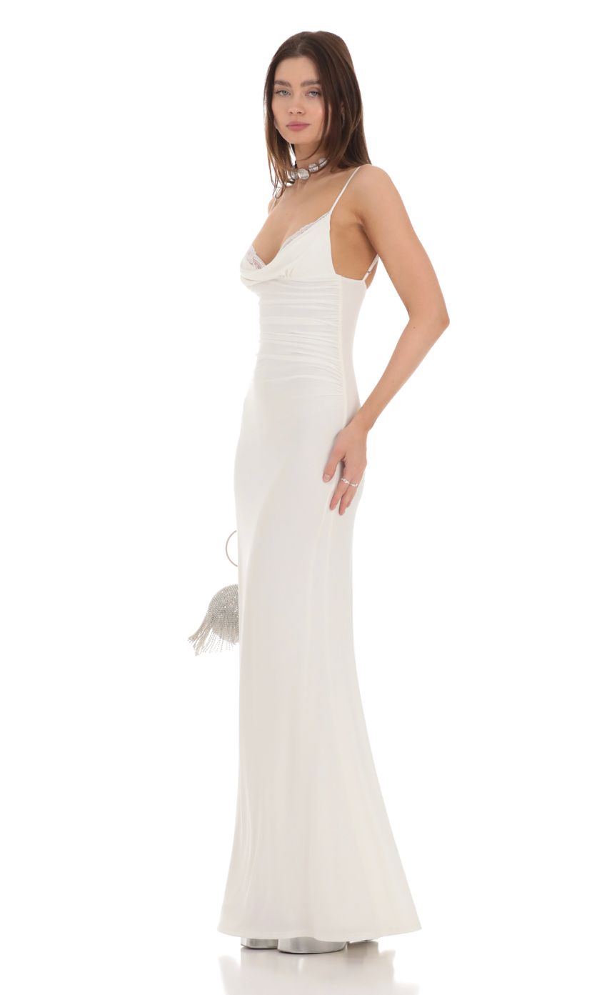 Cowl Neck Mermaid Maxi Dress in White - luluinthesky