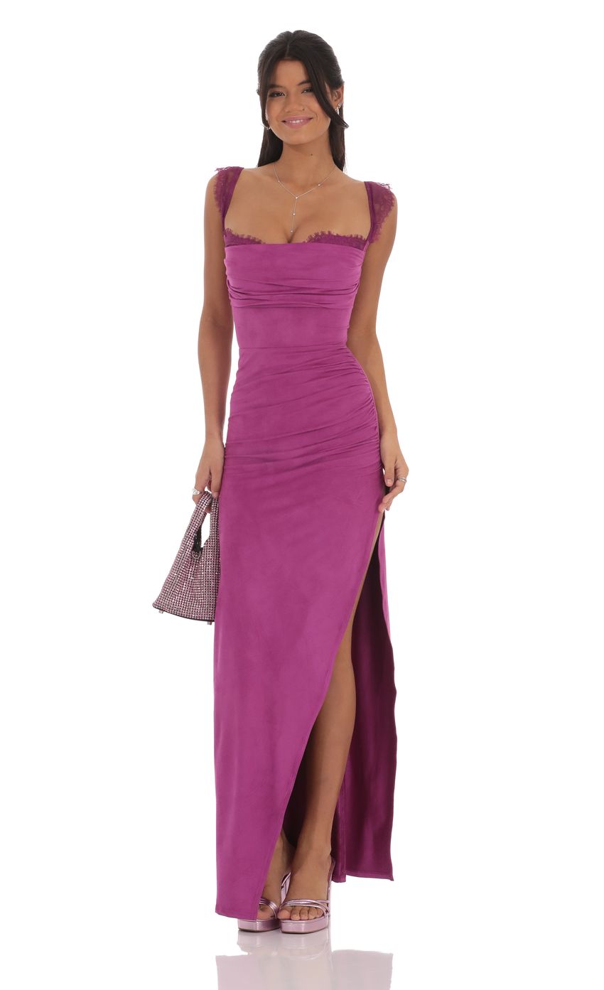 Suede Draped Lace Maxi Dress in Magenta - luluinthesky