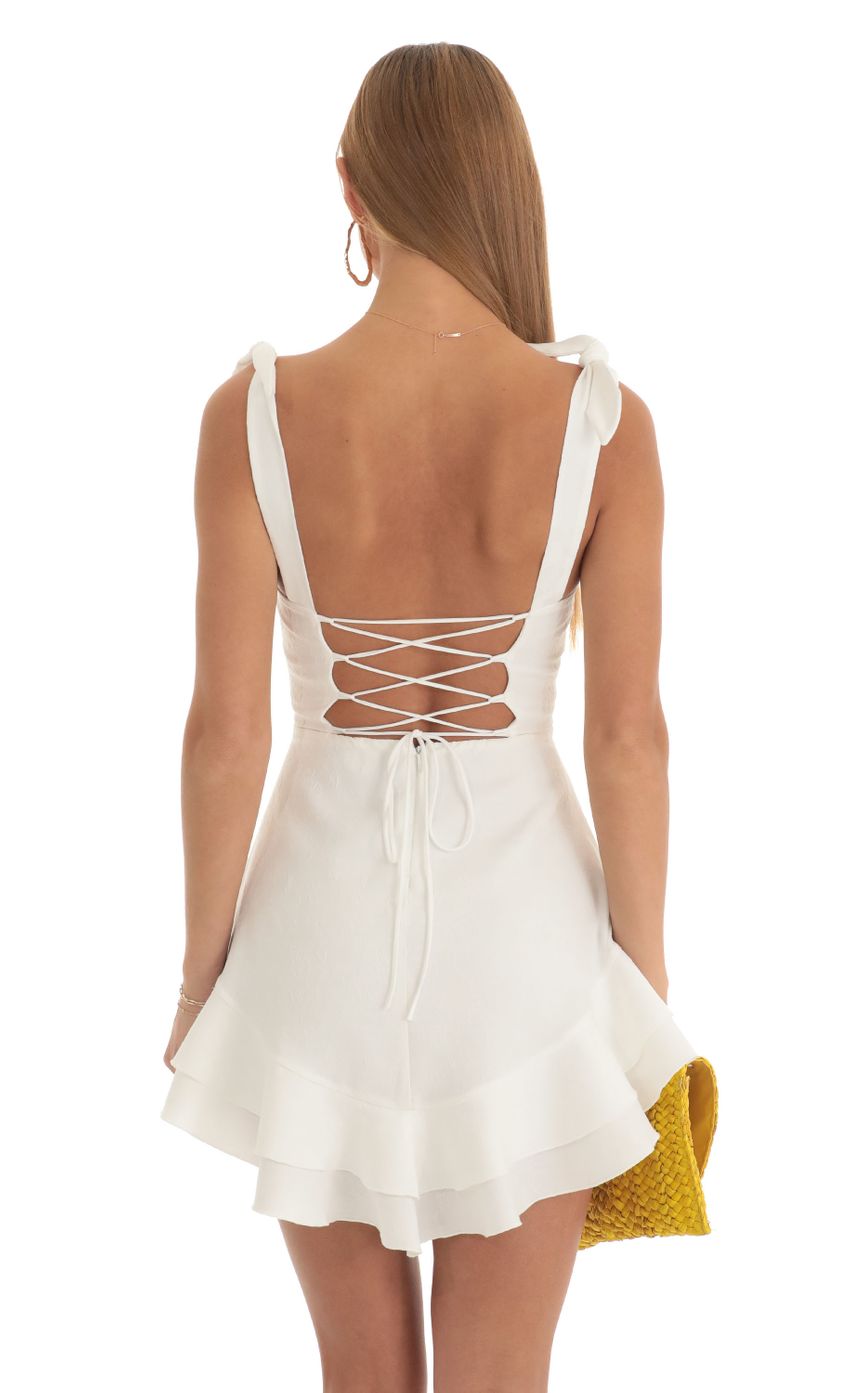 Floral Jacquard Ruffle Dress in White - luluinthesky