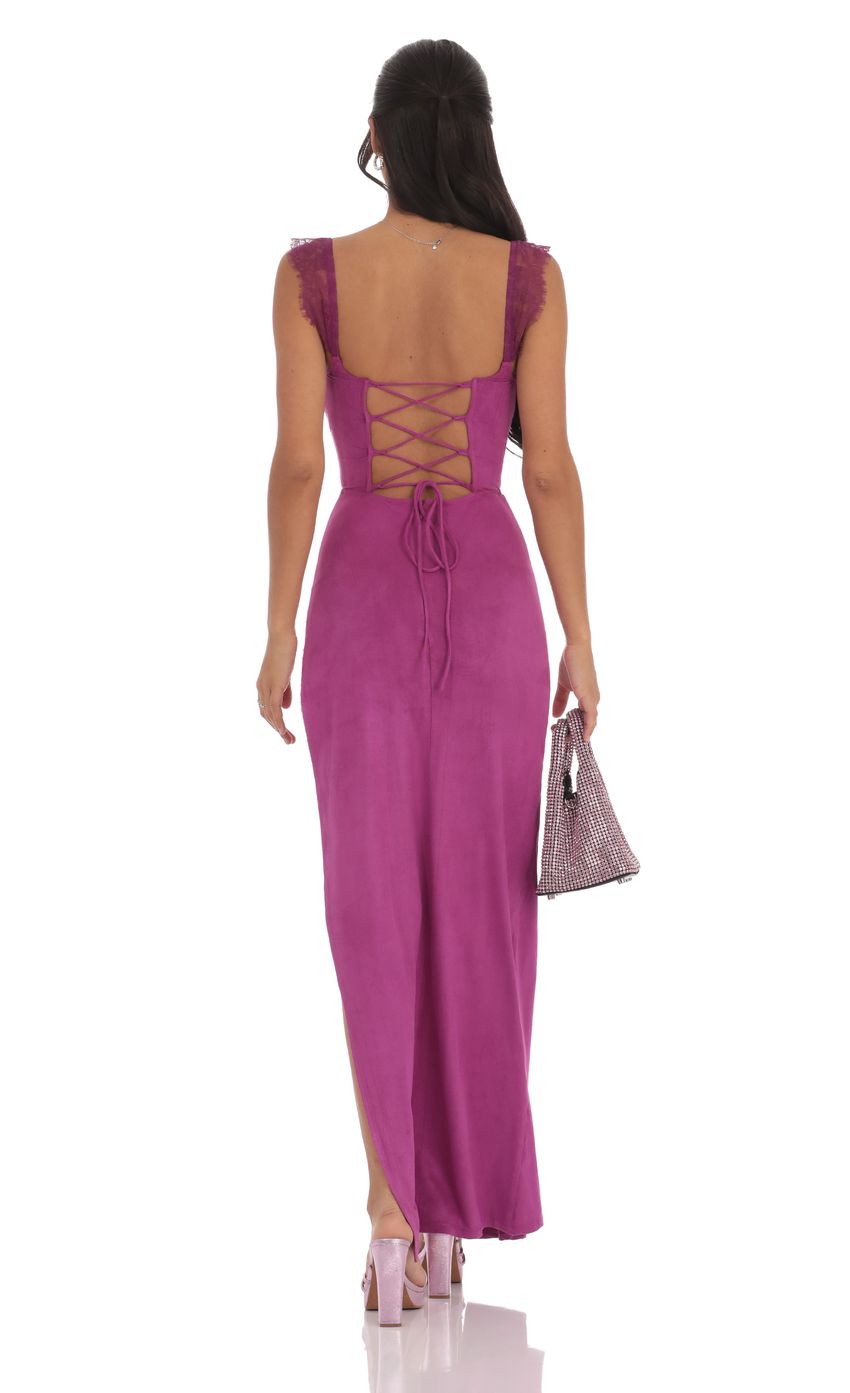 Suede Draped Lace Maxi Dress in Magenta - luluinthesky