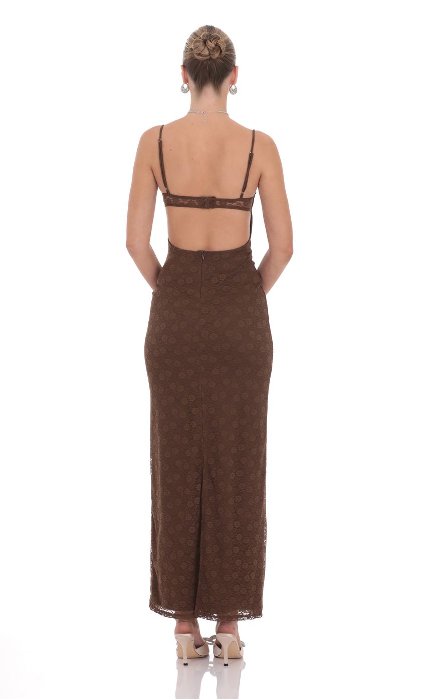 Lace Open Back Maxi Dress in Brown - luluinthesky