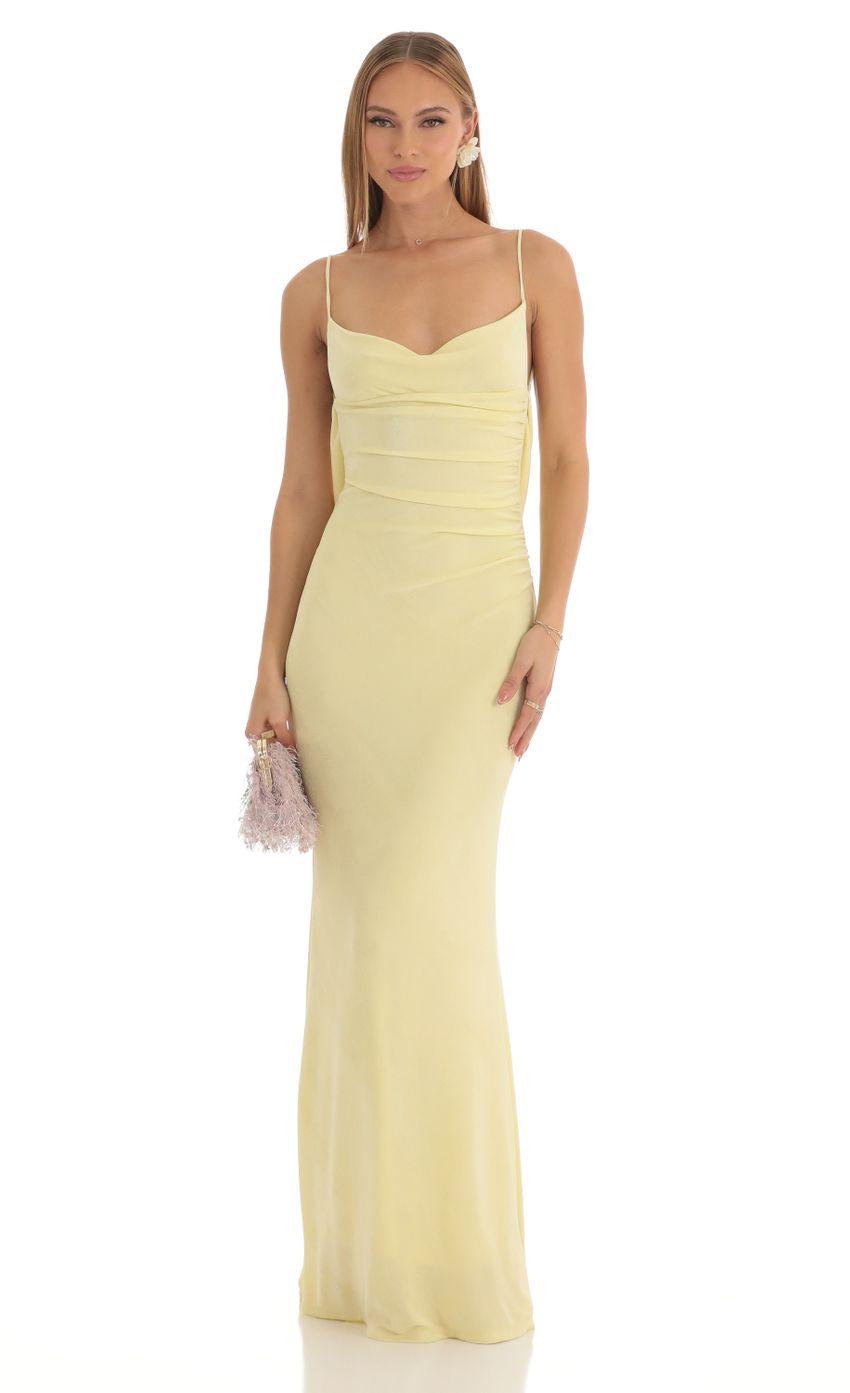Lace Open Back Maxi Dress in Yellow - luluinthesky