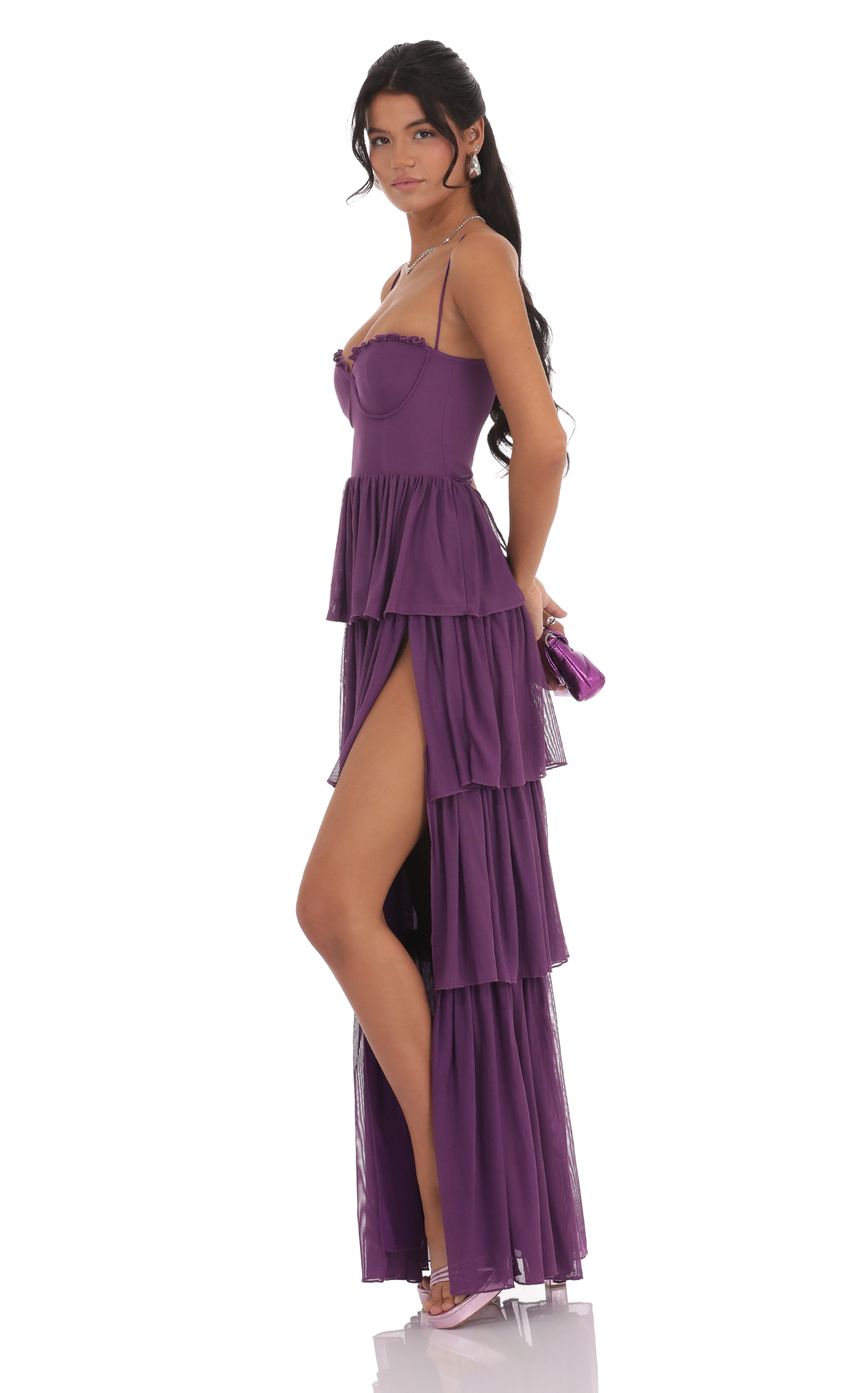 Mesh Ruffle Maxi Dress in Purple - luluinthesky