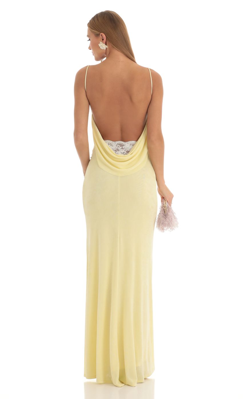 Lace Open Back Maxi Dress in Yellow - luluinthesky