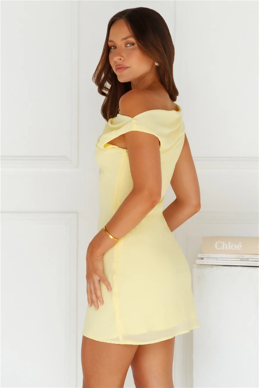 Late Night Out Off Shoulder Mini Dress Yellow - luluinthesky