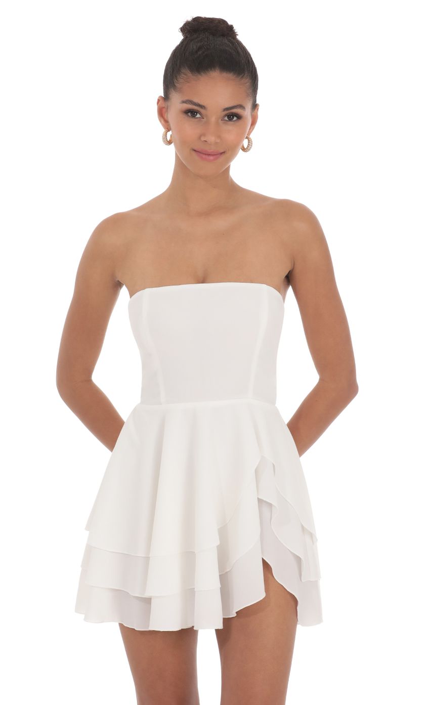 Strapless Asymmetrical Dress in White - luluinthesky