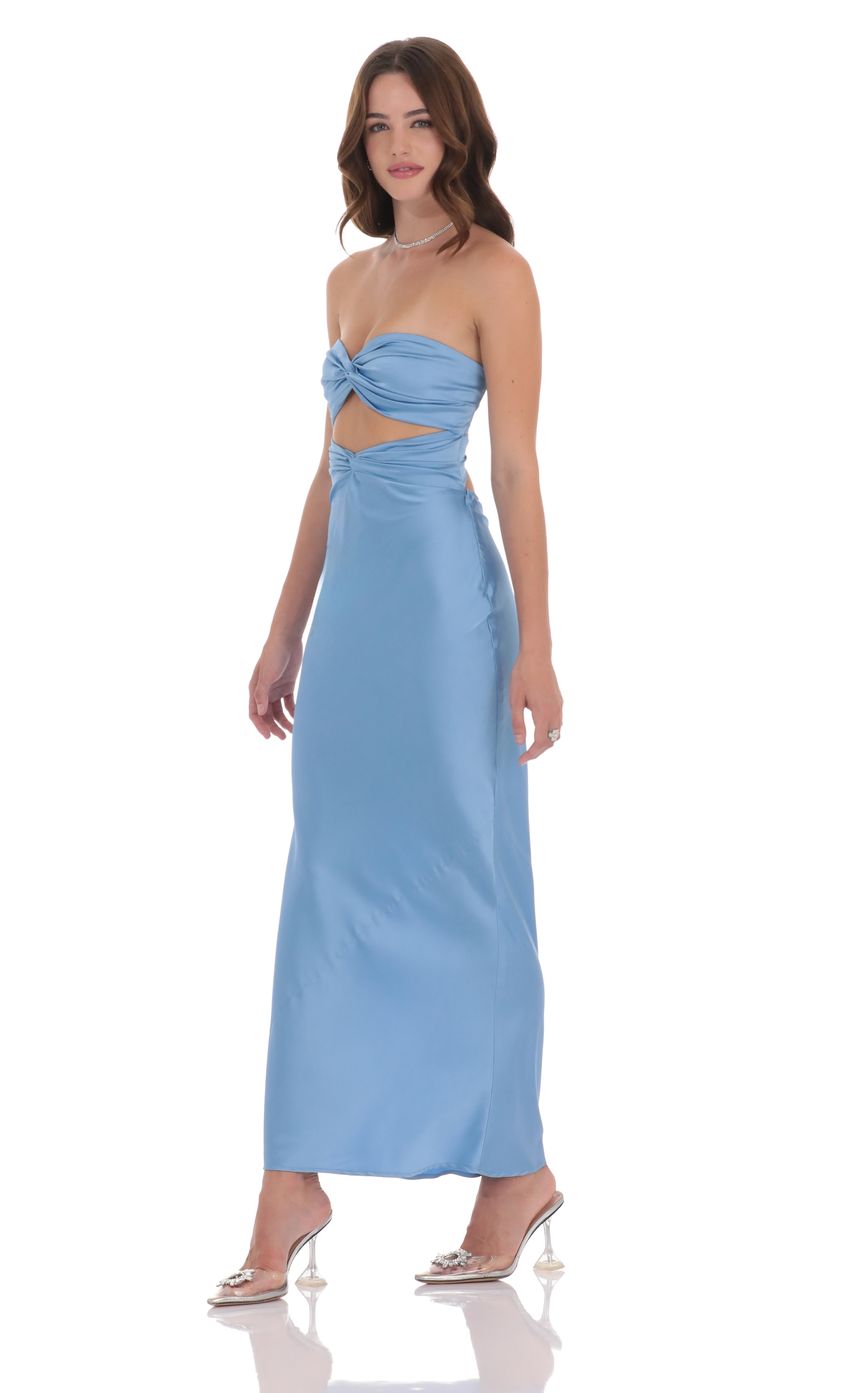 Satin Twist Cutout Maxi Dress in Light Blue - luluinthesky