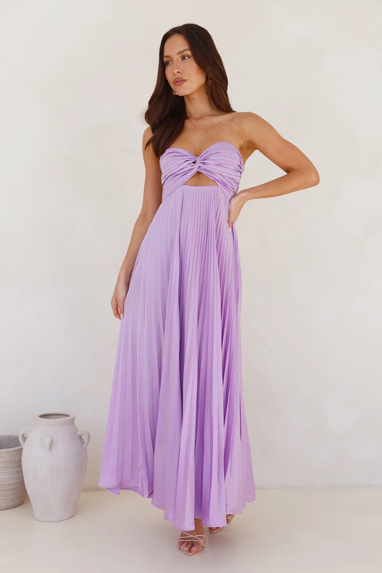 Frosted Berry Strapless Pleated Maxi Dress Lilac - luluinthesky