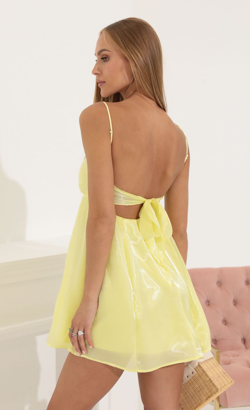 Shiny Organza Baby Doll Dress in Yellow - luluinthesky