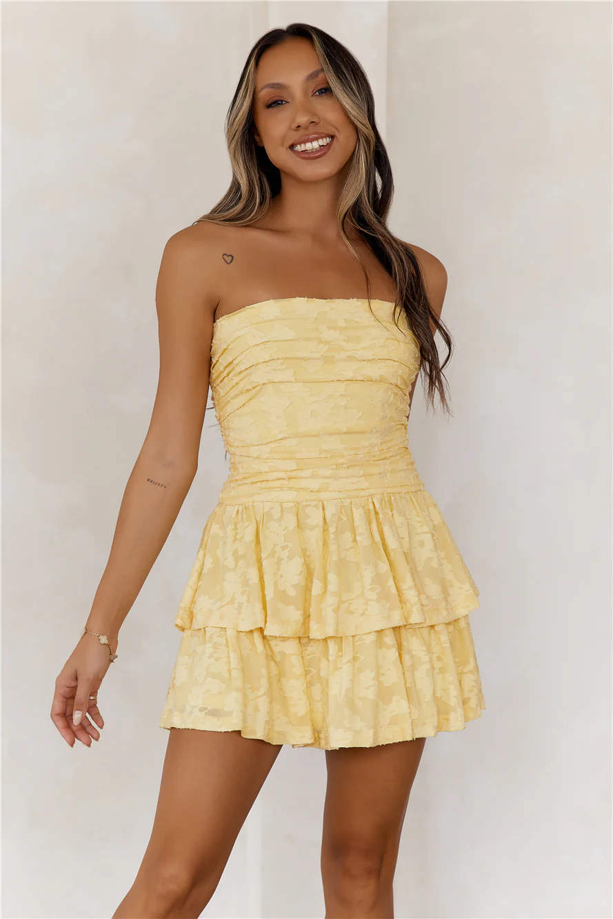 Desert Bloom Strapless Mini Dress Yellow - luluinthesky