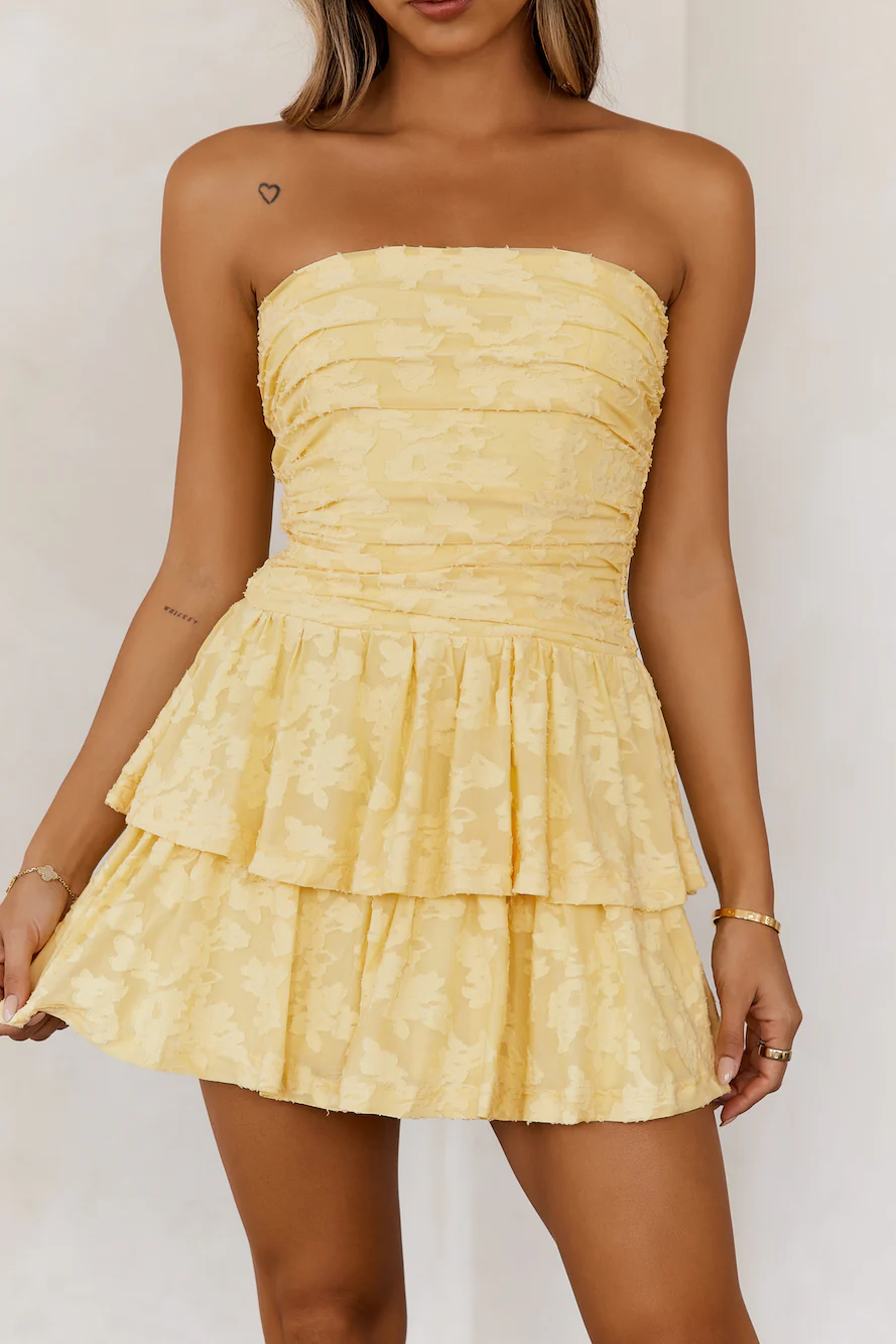 Desert Bloom Strapless Mini Dress Yellow - luluinthesky